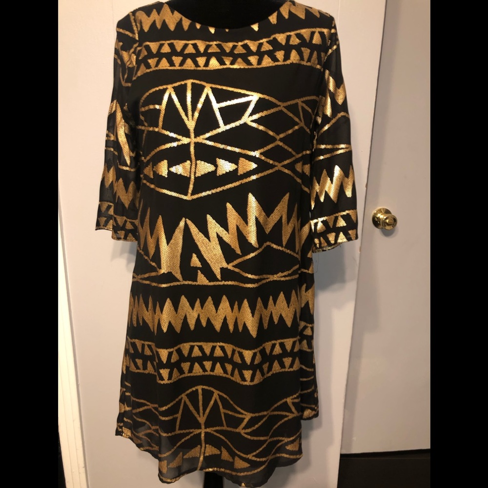 NWT......Black Dress with Gold Sequin.